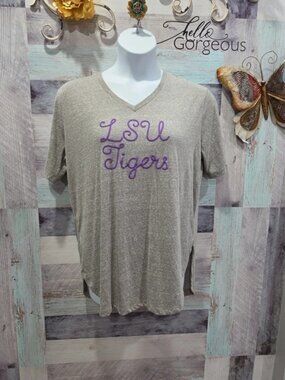 LSU Tigers Sz XL Gray VNeck Slub Tee TShirt